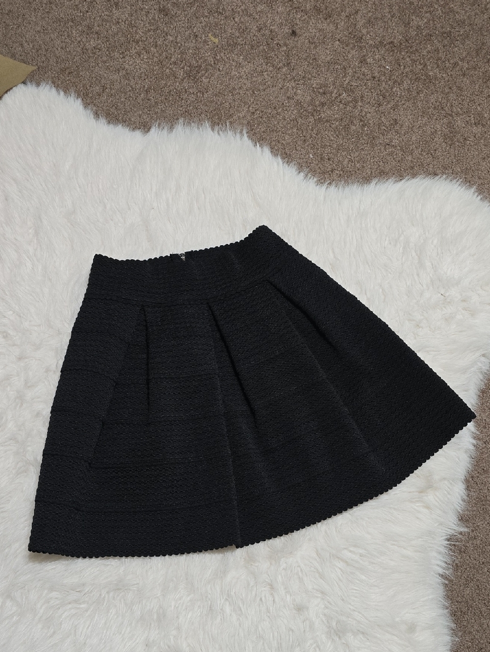 Black Textured Skater Skirt